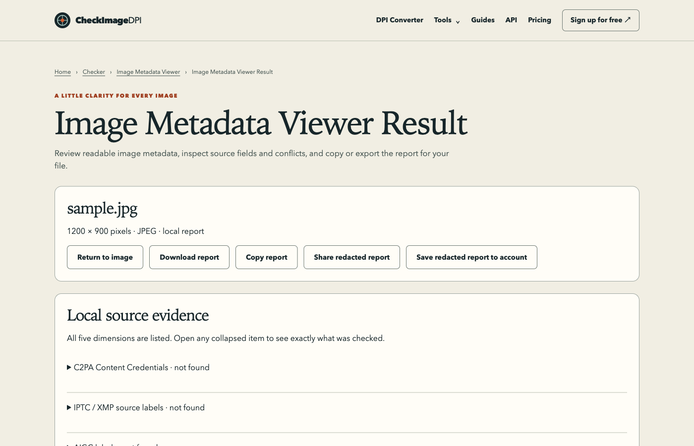 Metadata Remover result showing a completed cleaned-copy report with retained and removed fields.